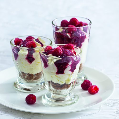 Cheesecake in Glasses with Raspberries